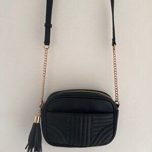 Black Faux Leather Purse with gold accents